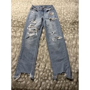 American Eagle Pride 90s Straight Distressed Raw Hem Denim Jeans Women Size 0